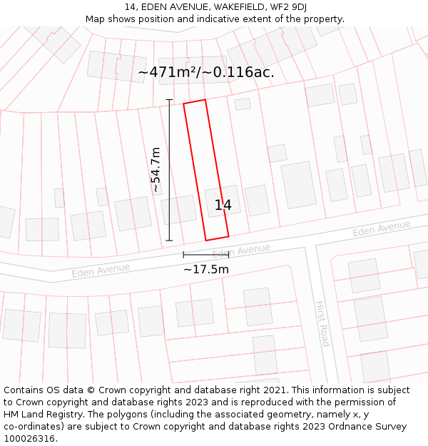 14, EDEN AVENUE, WAKEFIELD, WF2 9DJ: Plot and title map