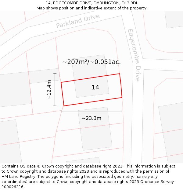 14, EDGECOMBE DRIVE, DARLINGTON, DL3 9DL: Plot and title map