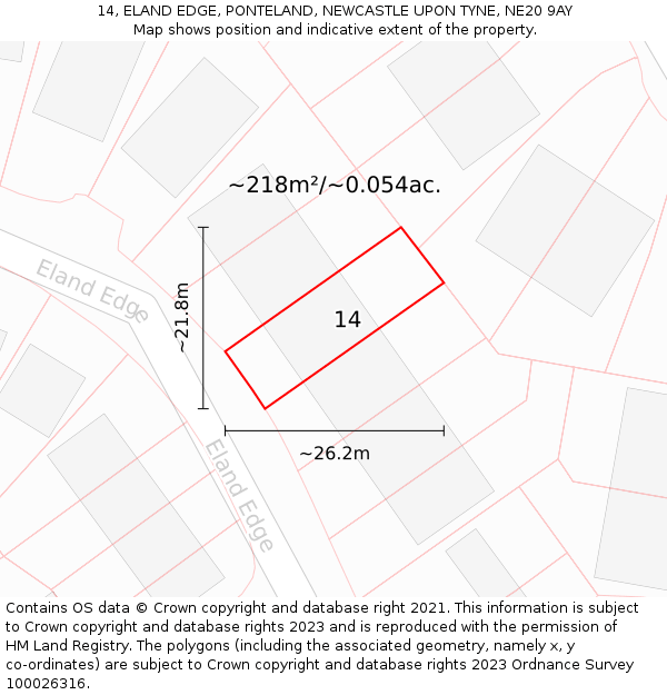 14, ELAND EDGE, PONTELAND, NEWCASTLE UPON TYNE, NE20 9AY: Plot and title map