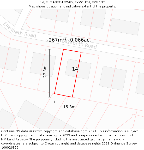 14, ELIZABETH ROAD, EXMOUTH, EX8 4NT: Plot and title map