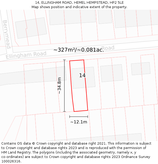 14, ELLINGHAM ROAD, HEMEL HEMPSTEAD, HP2 5LE: Plot and title map