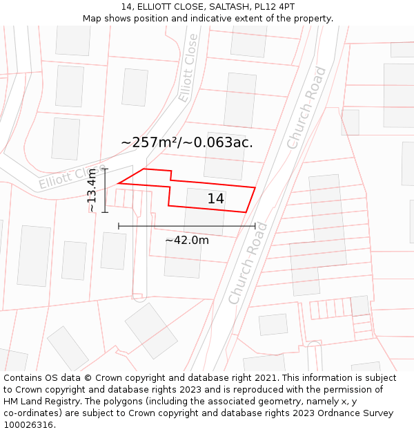 14, ELLIOTT CLOSE, SALTASH, PL12 4PT: Plot and title map