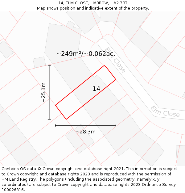 14, ELM CLOSE, HARROW, HA2 7BT: Plot and title map