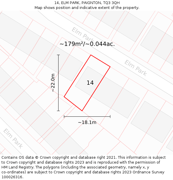 14, ELM PARK, PAIGNTON, TQ3 3QH: Plot and title map