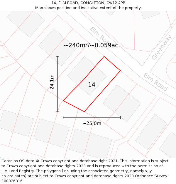 14, ELM ROAD, CONGLETON, CW12 4PR: Plot and title map