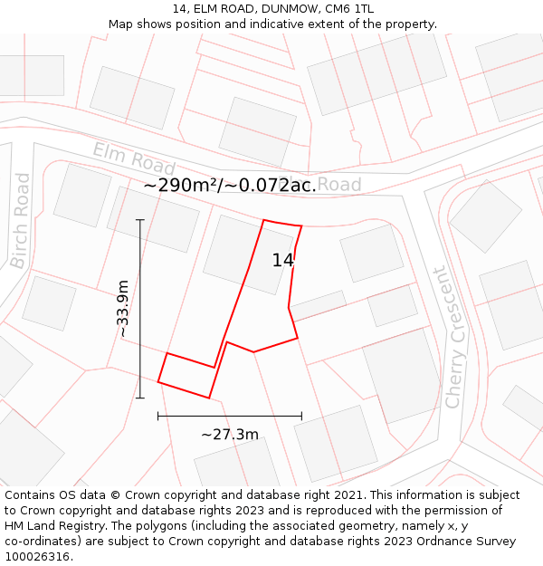 14, ELM ROAD, DUNMOW, CM6 1TL: Plot and title map