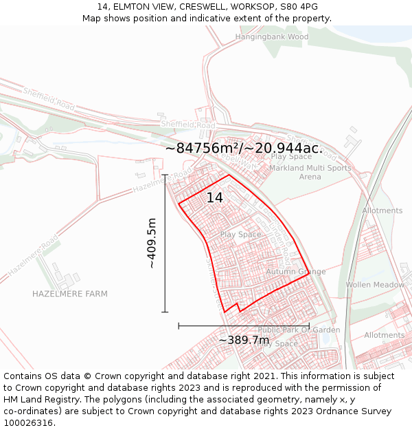 14, ELMTON VIEW, CRESWELL, WORKSOP, S80 4PG: Plot and title map