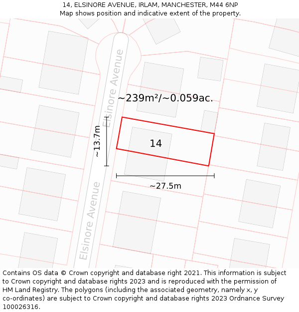 14, ELSINORE AVENUE, IRLAM, MANCHESTER, M44 6NP: Plot and title map