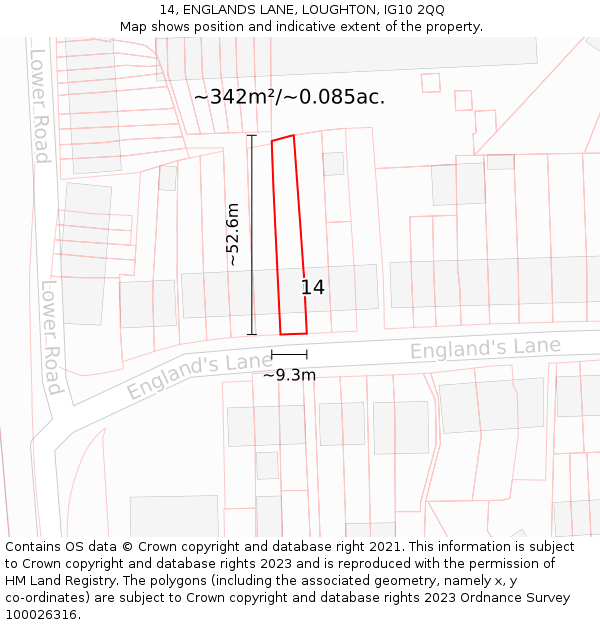 14, ENGLANDS LANE, LOUGHTON, IG10 2QQ: Plot and title map