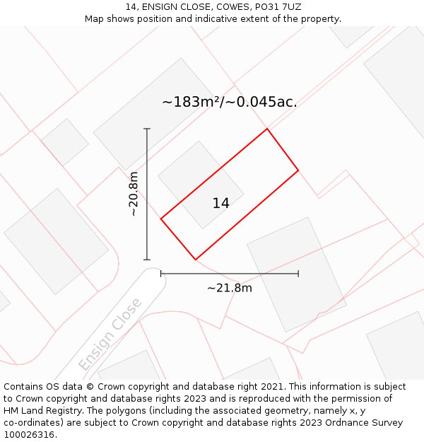 14, ENSIGN CLOSE, COWES, PO31 7UZ: Plot and title map