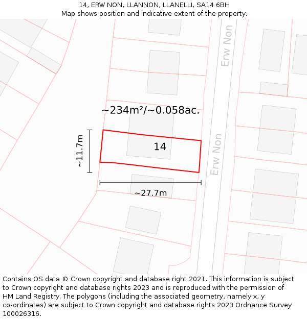 14, ERW NON, LLANNON, LLANELLI, SA14 6BH: Plot and title map