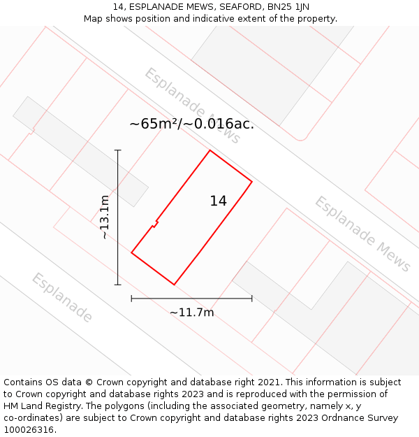 14, ESPLANADE MEWS, SEAFORD, BN25 1JN: Plot and title map