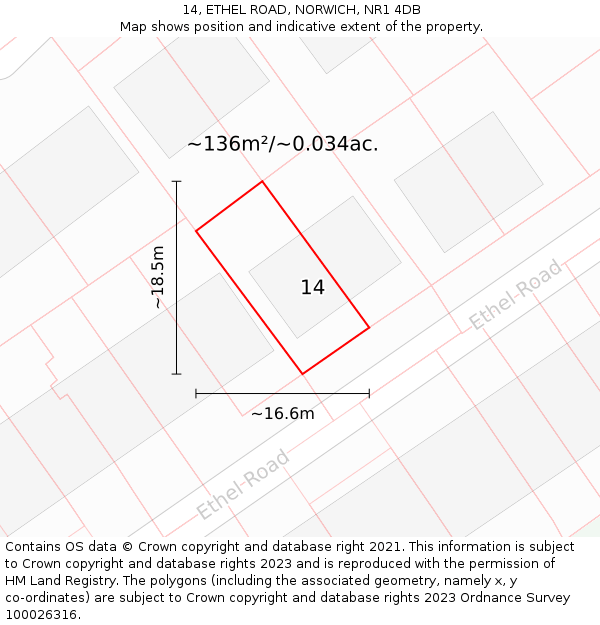 14, ETHEL ROAD, NORWICH, NR1 4DB: Plot and title map