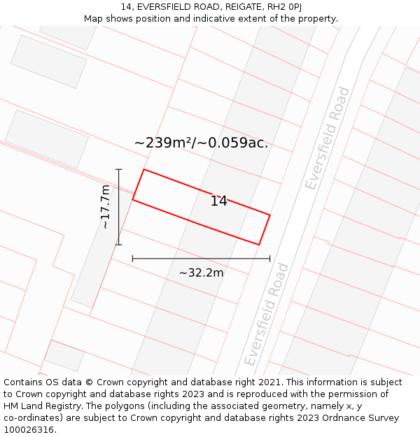 14, EVERSFIELD ROAD, REIGATE, RH2 0PJ: Plot and title map