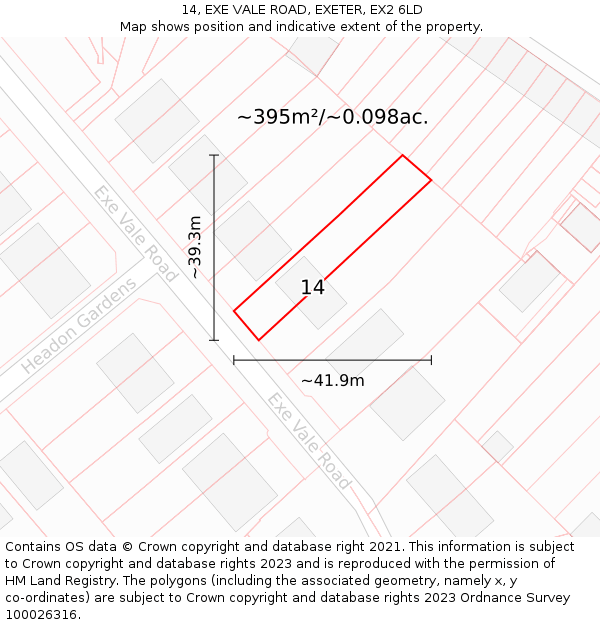 14, EXE VALE ROAD, EXETER, EX2 6LD: Plot and title map