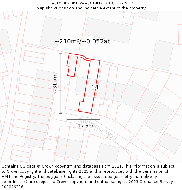 14, FAIRBORNE WAY, GUILDFORD, GU2 9GB: Plot and title map