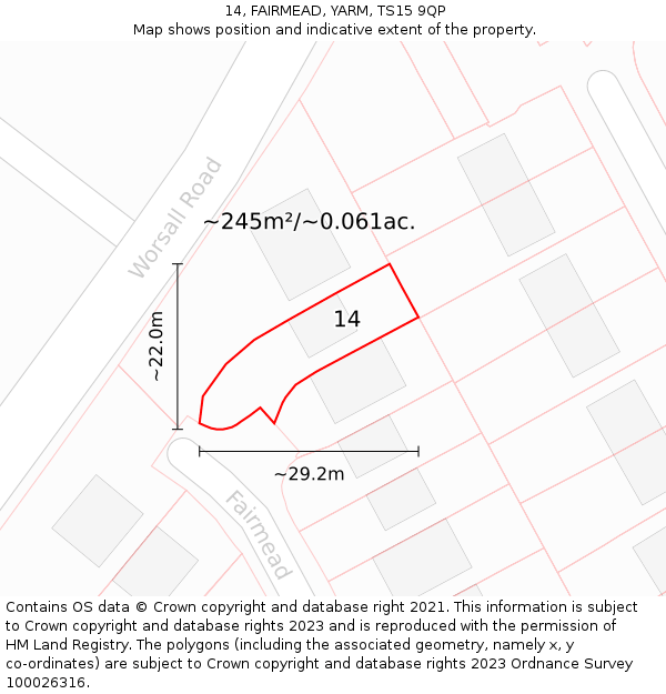 14, FAIRMEAD, YARM, TS15 9QP: Plot and title map