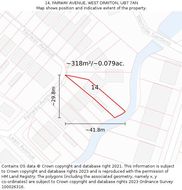 14, FAIRWAY AVENUE, WEST DRAYTON, UB7 7AN: Plot and title map