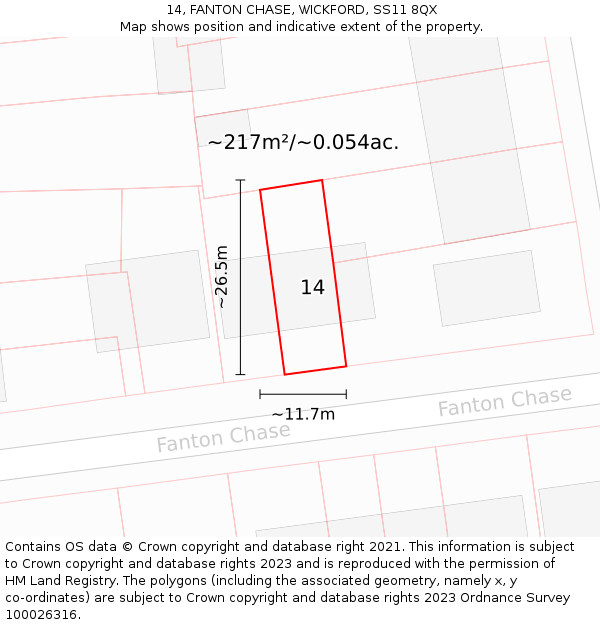 14, FANTON CHASE, WICKFORD, SS11 8QX: Plot and title map