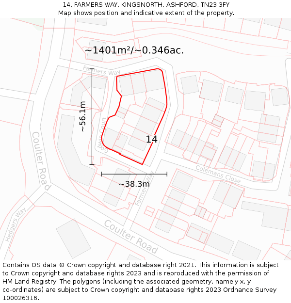 14, FARMERS WAY, KINGSNORTH, ASHFORD, TN23 3FY: Plot and title map