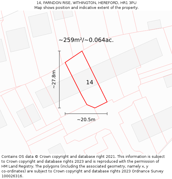 14, FARNDON RISE, WITHINGTON, HEREFORD, HR1 3PU: Plot and title map