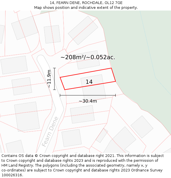 14, FEARN DENE, ROCHDALE, OL12 7GE: Plot and title map