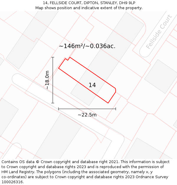 14, FELLSIDE COURT, DIPTON, STANLEY, DH9 9LP: Plot and title map