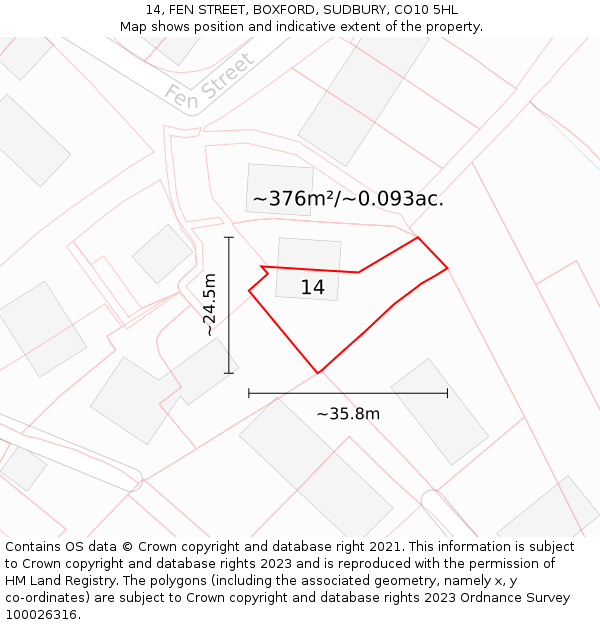 14, FEN STREET, BOXFORD, SUDBURY, CO10 5HL: Plot and title map