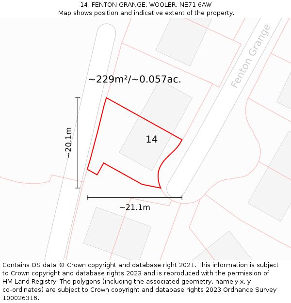 14, FENTON GRANGE, WOOLER, NE71 6AW: Plot and title map