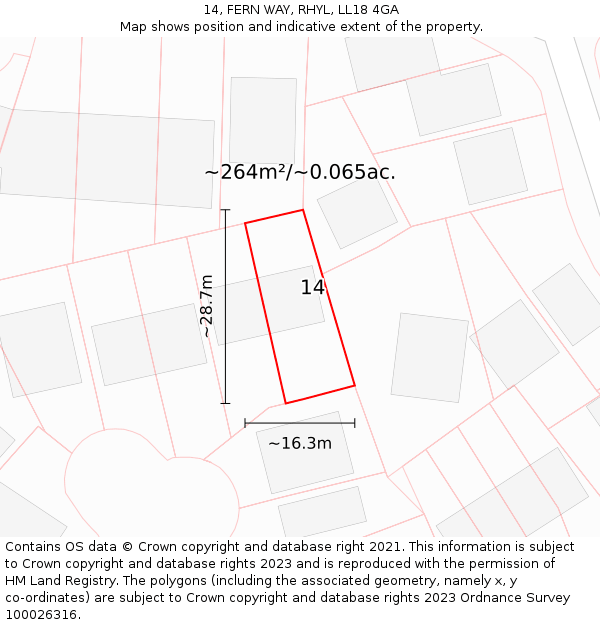 14, FERN WAY, RHYL, LL18 4GA: Plot and title map