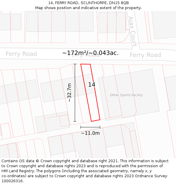 14, FERRY ROAD, SCUNTHORPE, DN15 8QB: Plot and title map