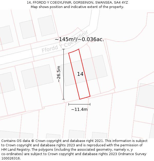 14, FFORDD Y COEGYLFINIR, GORSEINON, SWANSEA, SA4 4YZ: Plot and title map