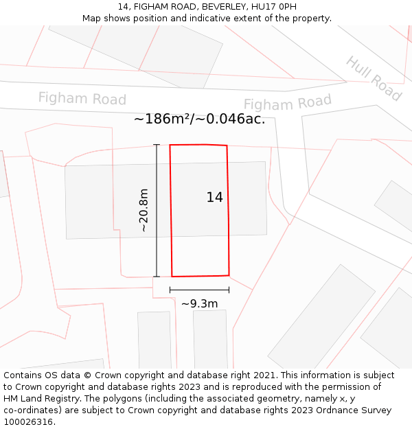 14, FIGHAM ROAD, BEVERLEY, HU17 0PH: Plot and title map