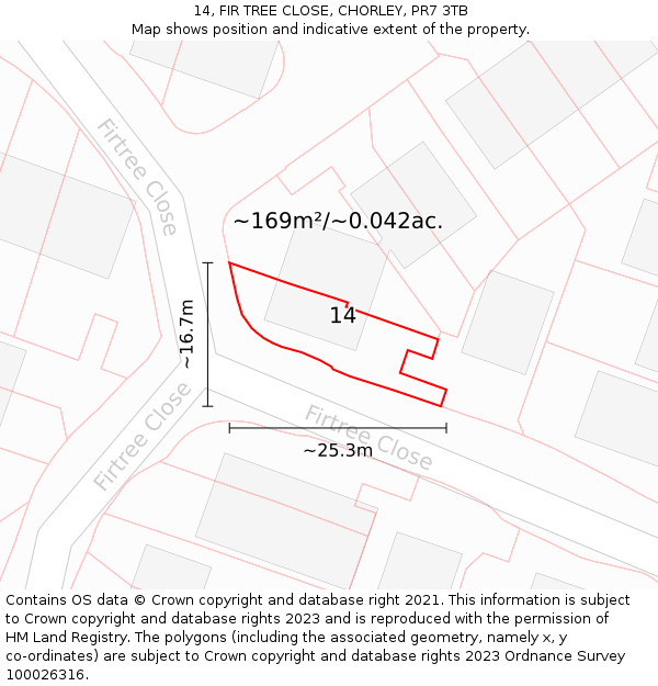 14, FIR TREE CLOSE, CHORLEY, PR7 3TB: Plot and title map