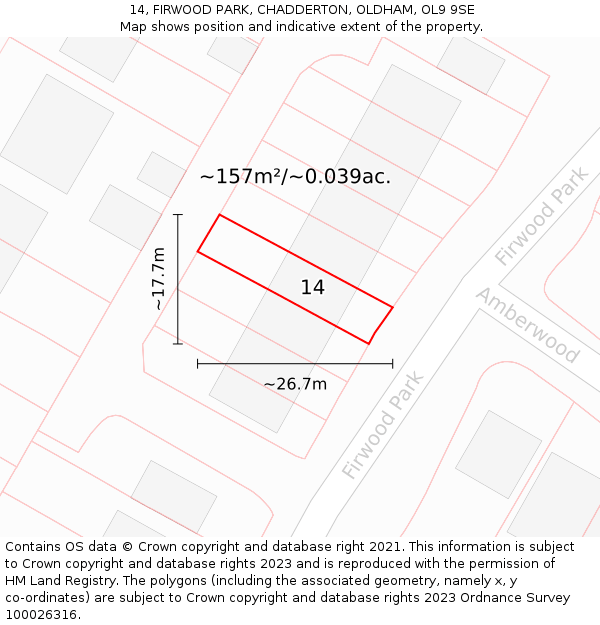 14, FIRWOOD PARK, CHADDERTON, OLDHAM, OL9 9SE: Plot and title map