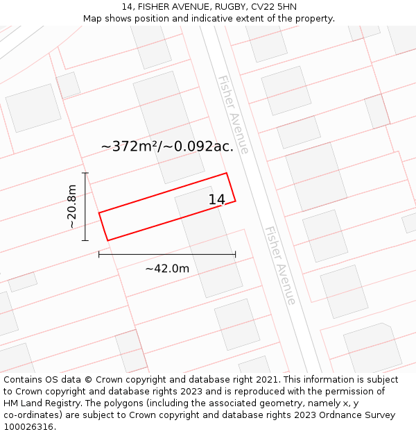 14, FISHER AVENUE, RUGBY, CV22 5HN: Plot and title map