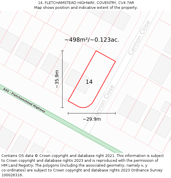 14, FLETCHAMSTEAD HIGHWAY, COVENTRY, CV4 7AR: Plot and title map