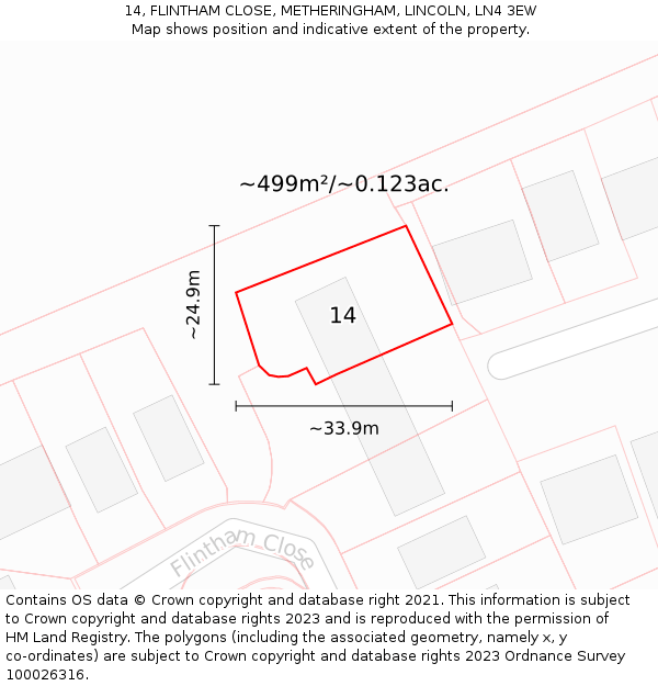 14, FLINTHAM CLOSE, METHERINGHAM, LINCOLN, LN4 3EW: Plot and title map