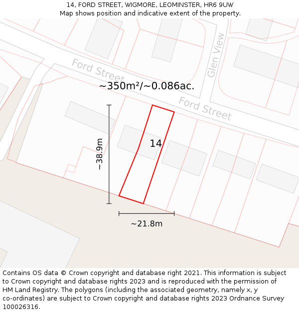 14, FORD STREET, WIGMORE, LEOMINSTER, HR6 9UW: Plot and title map