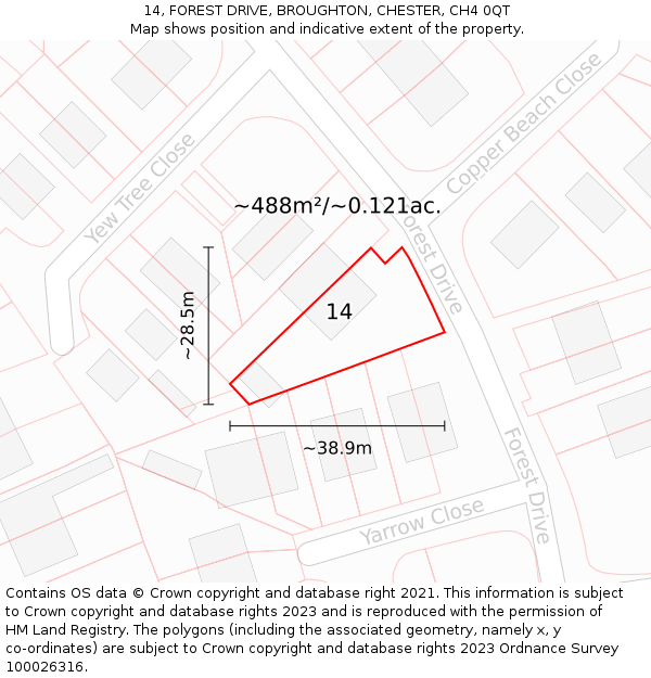 14, FOREST DRIVE, BROUGHTON, CHESTER, CH4 0QT: Plot and title map