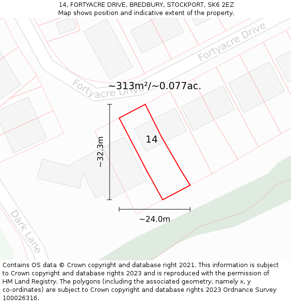 14, FORTYACRE DRIVE, BREDBURY, STOCKPORT, SK6 2EZ: Plot and title map