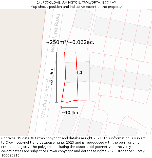 14, FOXGLOVE, AMINGTON, TAMWORTH, B77 4HY: Plot and title map