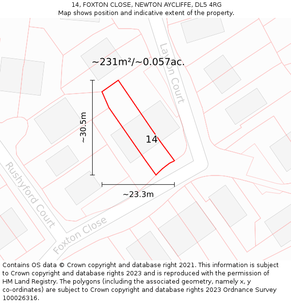 14, FOXTON CLOSE, NEWTON AYCLIFFE, DL5 4RG: Plot and title map