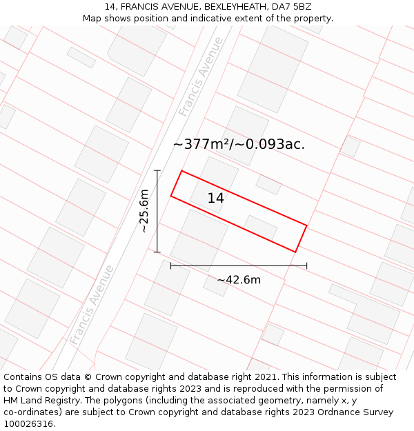 14, FRANCIS AVENUE, BEXLEYHEATH, DA7 5BZ: Plot and title map