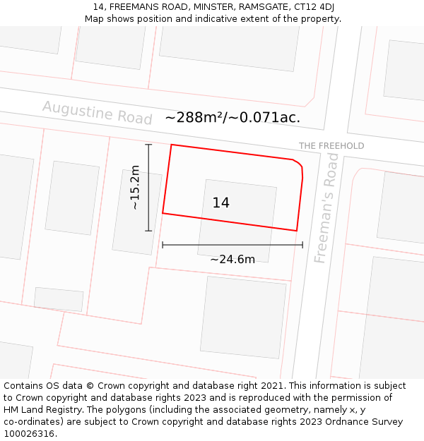 14, FREEMANS ROAD, MINSTER, RAMSGATE, CT12 4DJ: Plot and title map