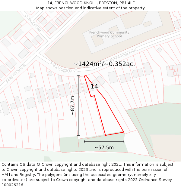 14, FRENCHWOOD KNOLL, PRESTON, PR1 4LE: Plot and title map