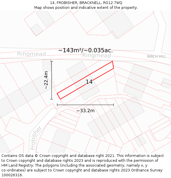 14, FROBISHER, BRACKNELL, RG12 7WQ: Plot and title map