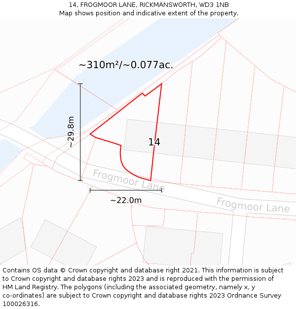 14, FROGMOOR LANE, RICKMANSWORTH, WD3 1NB: Plot and title map