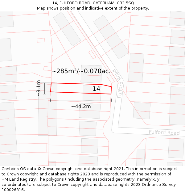 14, FULFORD ROAD, CATERHAM, CR3 5SQ: Plot and title map