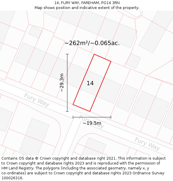 14, FURY WAY, FAREHAM, PO14 3RN: Plot and title map